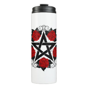 Pentagram met rode rozen thermosbeker
