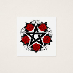 Pentagram met rode rozen vierkante visitekaartjes