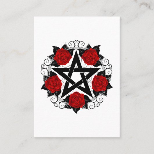 Pentagram met rode rozen visitekaartje (Voorkant)