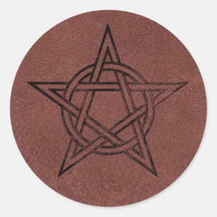 Pentagram - Pagan Magic Symbol op rood leder Ronde Sticker
