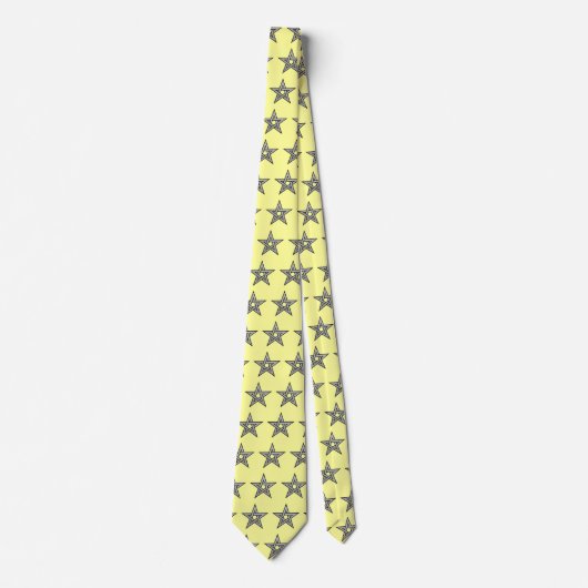 Pentagram Silver Grey op Lt Yellow Stropdas (Voorkant)