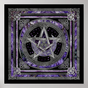Pentagram Triskelion Amethyst Moon Poster