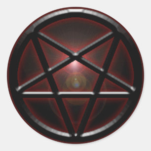 Pentagram zwart/rood glans ronde sticker