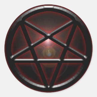 Pentagram zwart/rood glans ronde sticker