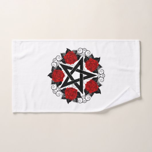 Pentagramme aux roses rouges (Serviette à main)