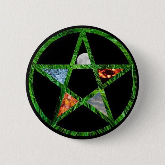 Pentakel met elementen ronde button 5,7 cm (Voorkant)