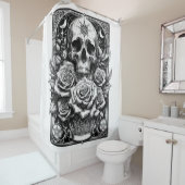 Pentakel Skelet Skull & Rozen Tarot Art Douchegordijn (In situ)