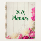 Peoné en rose et blanc sur bois rustique (Devant)