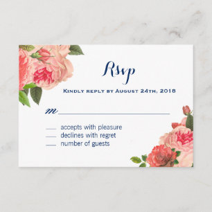 Peonie de corail sur des cartes de la marine RSVP