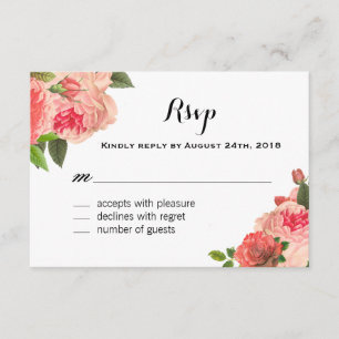 Peonie de corail sur des cartes du tableau RSVP