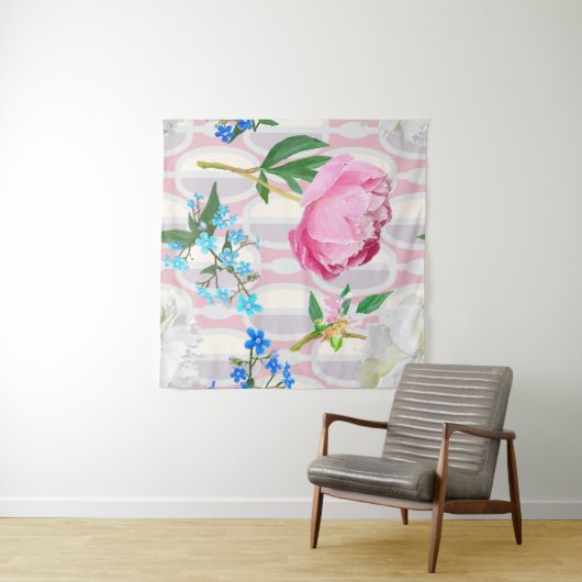 Peonies and forget-me-nots. Seamless backgroundart Wandkleed (In Situ (horizontaal))