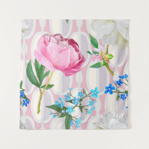 Peonies and forget-me-nots. Seamless backgroundart Wandkleed