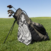 Peonies Black & White Vintage Pattern Golfhanddoek (Groen)