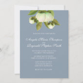 Peonies blanches avec invitation bleu Dusty (Devant)