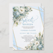 Peonies blanches bleues douces 16 Invitations (Devant)