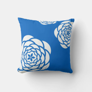 Peonies blanches sur Coussin Arrière - plan bleu