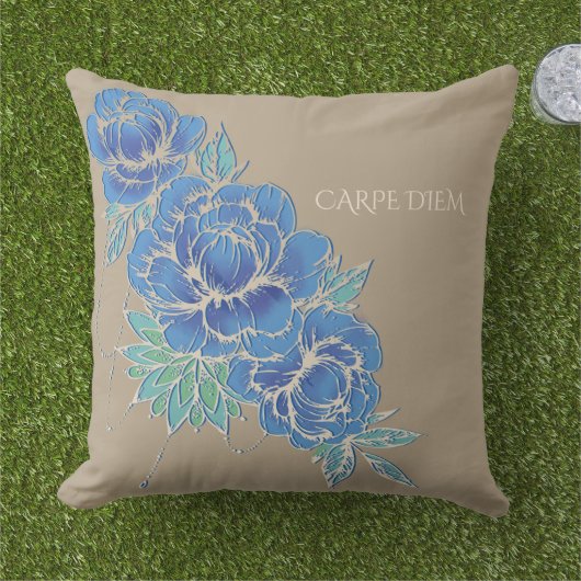 PÉONIES BLEUES & DAMASK ~ Coussin (Herbe)