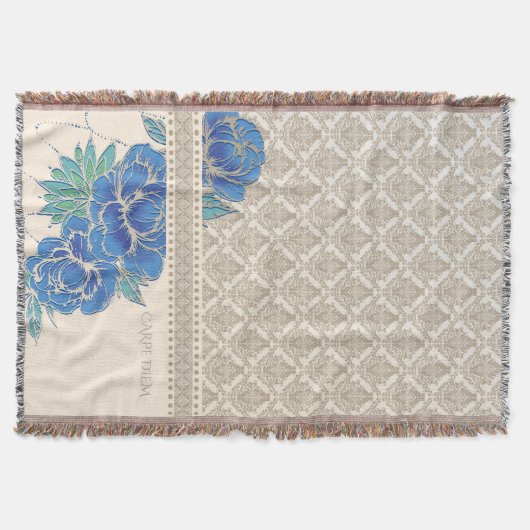 PÉONIES BLEUES & DAMASK - Lancer la couverture (Devant)