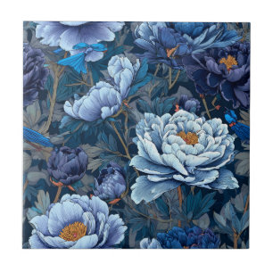 Peonies Bleues Modernes Carreaux Pour Parquet