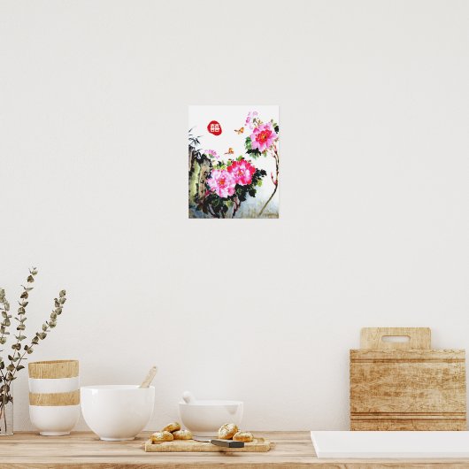 Peonies&Butterflies/Double Happiness Weddenschap G Poster (Keuken)