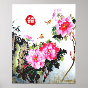 Peonies&Butterflies/Double Happiness Weddenschap G Poster