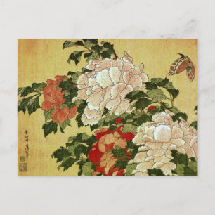 Peonies & Butterflies Hokusai Briefkaart