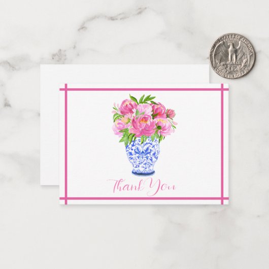 Peonies Chinoiserie Vaas Dank u Briefpapier Notitiekaartje (Voorkant / Achterkant in situ)