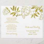 Peonies de feuille d'or blanc mariage plié program (Devant)