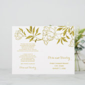 Peonies de feuille d'or blanc mariage plié program (Debout devant)