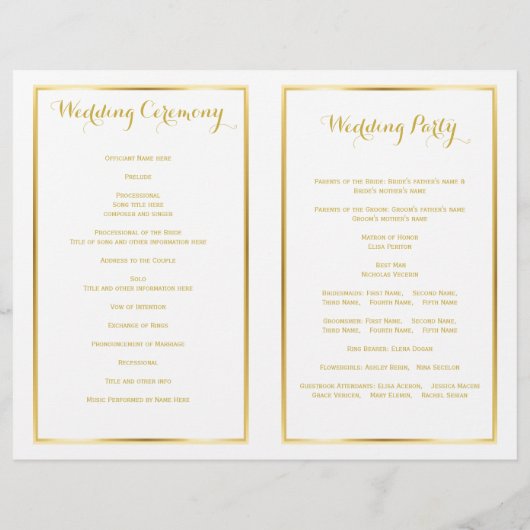 Peonies de feuille d'or blanc mariage plié program (Dos)