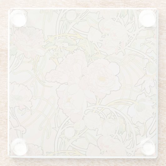 Peonies Decorative Nouveau Pattern Glazen Onderzetter (Achterkant)