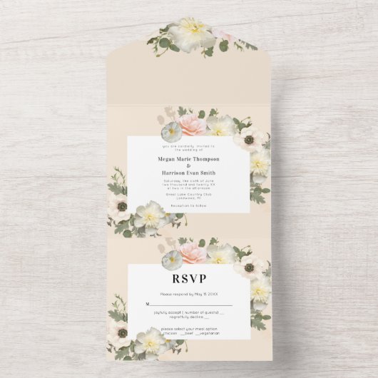 Peonies en Anemones die weduwschap verbloemen All In One Uitnodiging (Binnen)
