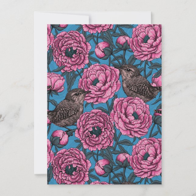 Peonies en bomen op blauw (Voorkant)