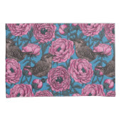 Peonies en bomen op blauw kussensloop (Voorkant-Rechts)