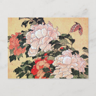 Peonies en Butterfly Hokusai Briefkaart