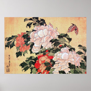 Peonies en Butterfly Hokusai Poster