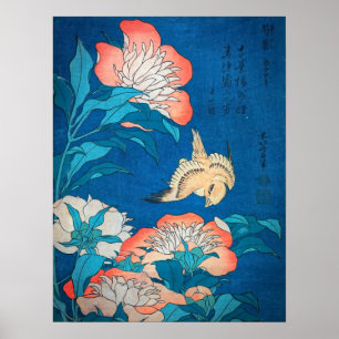 Peonies en Canarische Eilanden door Hokusai Poster