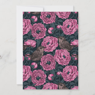 Peonies en draden op donkergrijs