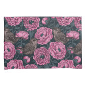 Peonies en draden op donkergrijs kussensloop (Voorkant-Rechts)