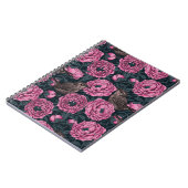 Peonies et brunes sur carnet gris foncé (Côté gauche)