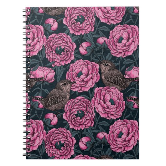Peonies et brunes sur carnet gris foncé (Devant)