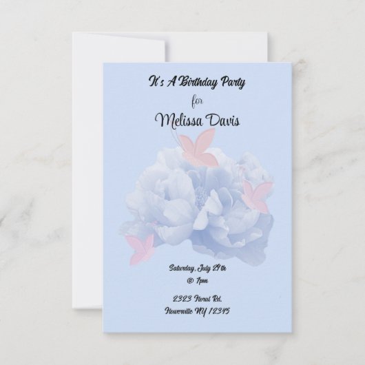 Peonies et papillons Pastel Invitation d'anniversa (Devant)