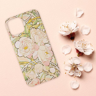 Peonies Floral Alphonse Mucha iPhone 12 Hoesje