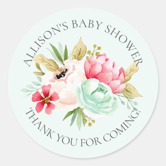 Peonies Floral Baby Merci Sticker douche (Devant)