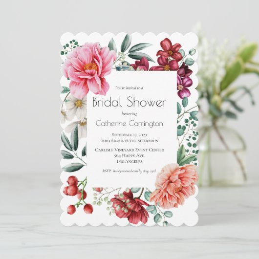 Peonies Floral Douche nuptiale invitations (Debout devant)