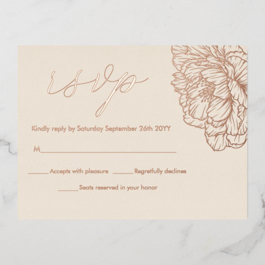 Peonies Floral Elegant VRAI Rose Or Cartes RSVP (Recto)