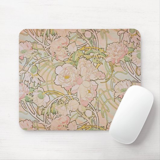 Peonies Floral Pattern Alphonse Mucha Muismat (Met muis)