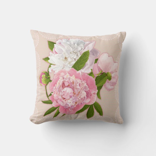 Peonies florale kussen (Voorkant)