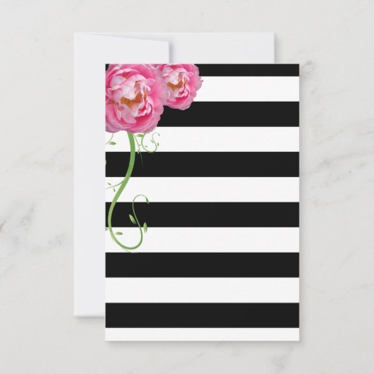 Peonies Flowers op Black and White Stripes Save The Date (Achterkant)