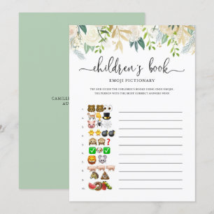 Peonies Gold Emoji Pictionary Baby shower Game Kaart